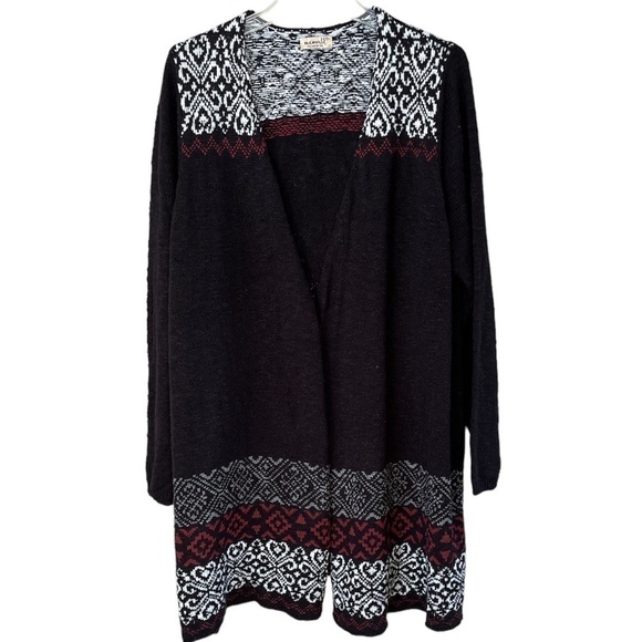 ONE WORLD Sweaters - One World open cardigan long black with designed sections long sleeves size 2X